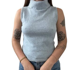 Vintage Y2K Light Blue Angora Blend Fluffy Fuzzy Soft Sweater Vest Petite S